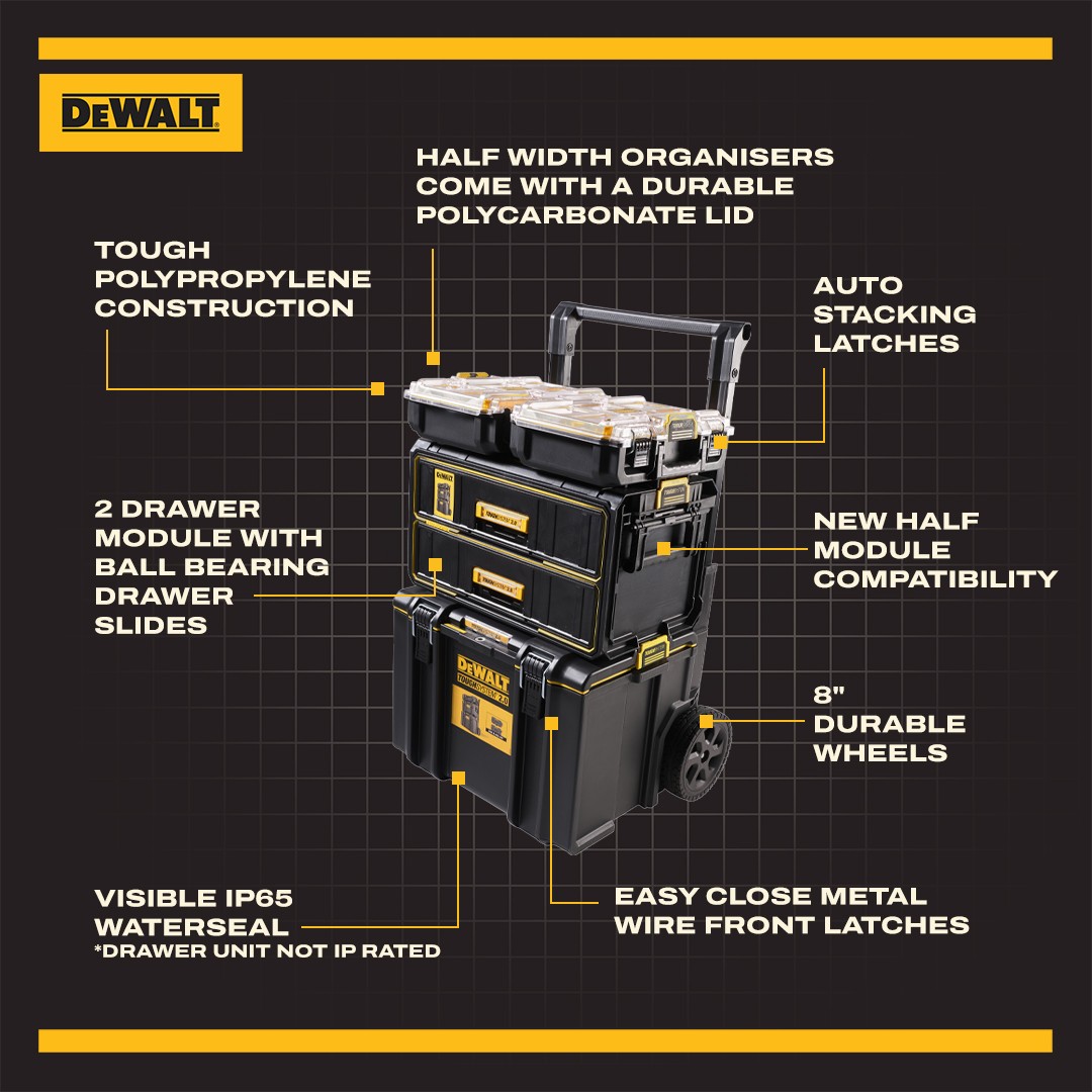 DeWalt ToughSystem 2.0 Tower with 2 x Organisers and Drawers