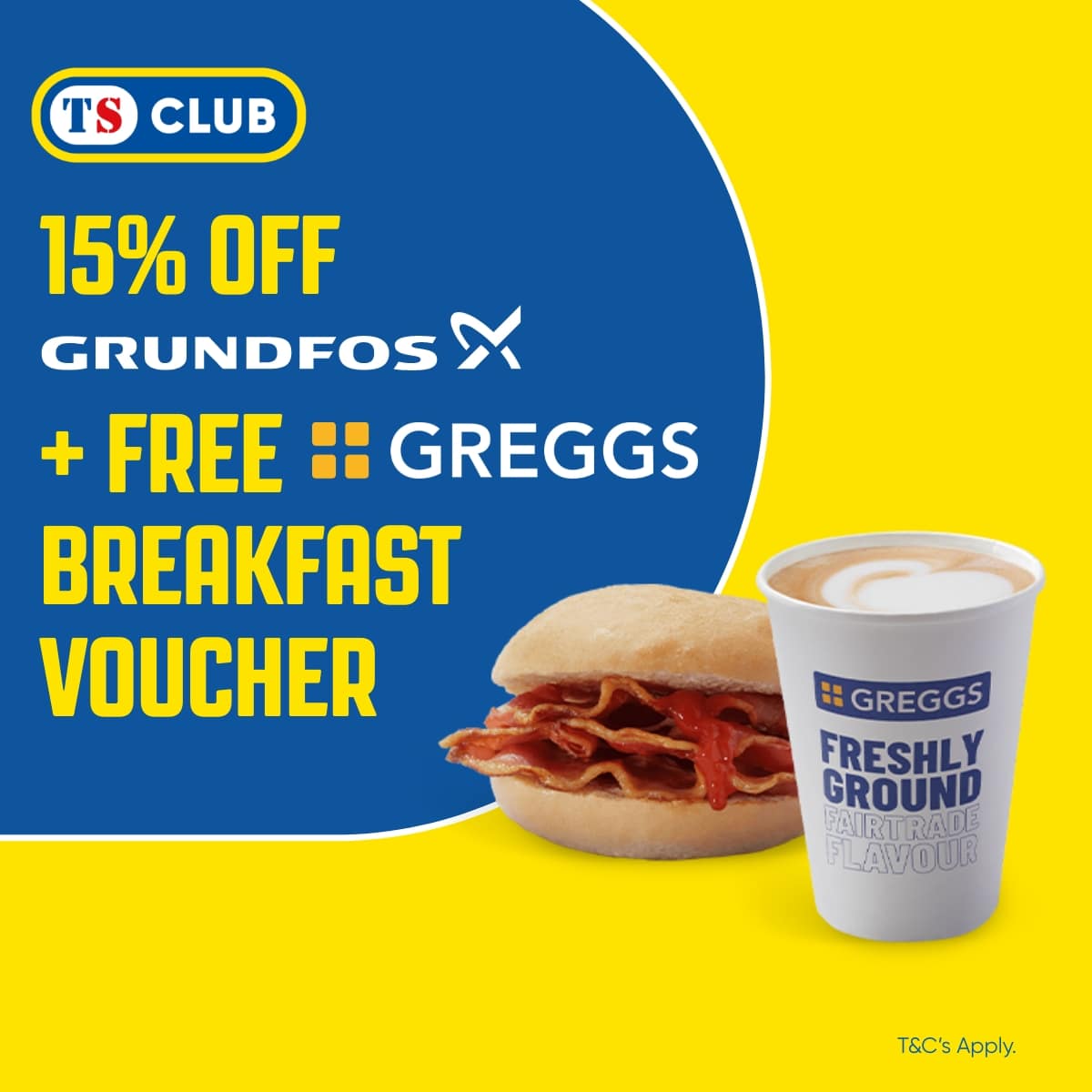 15% off Grundfos & Free Greggs Breakfast Voucher